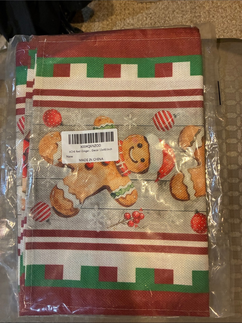 Holiday Gingerbread Festive Table Runner 13 x 90 Christmas - Red, Green & White